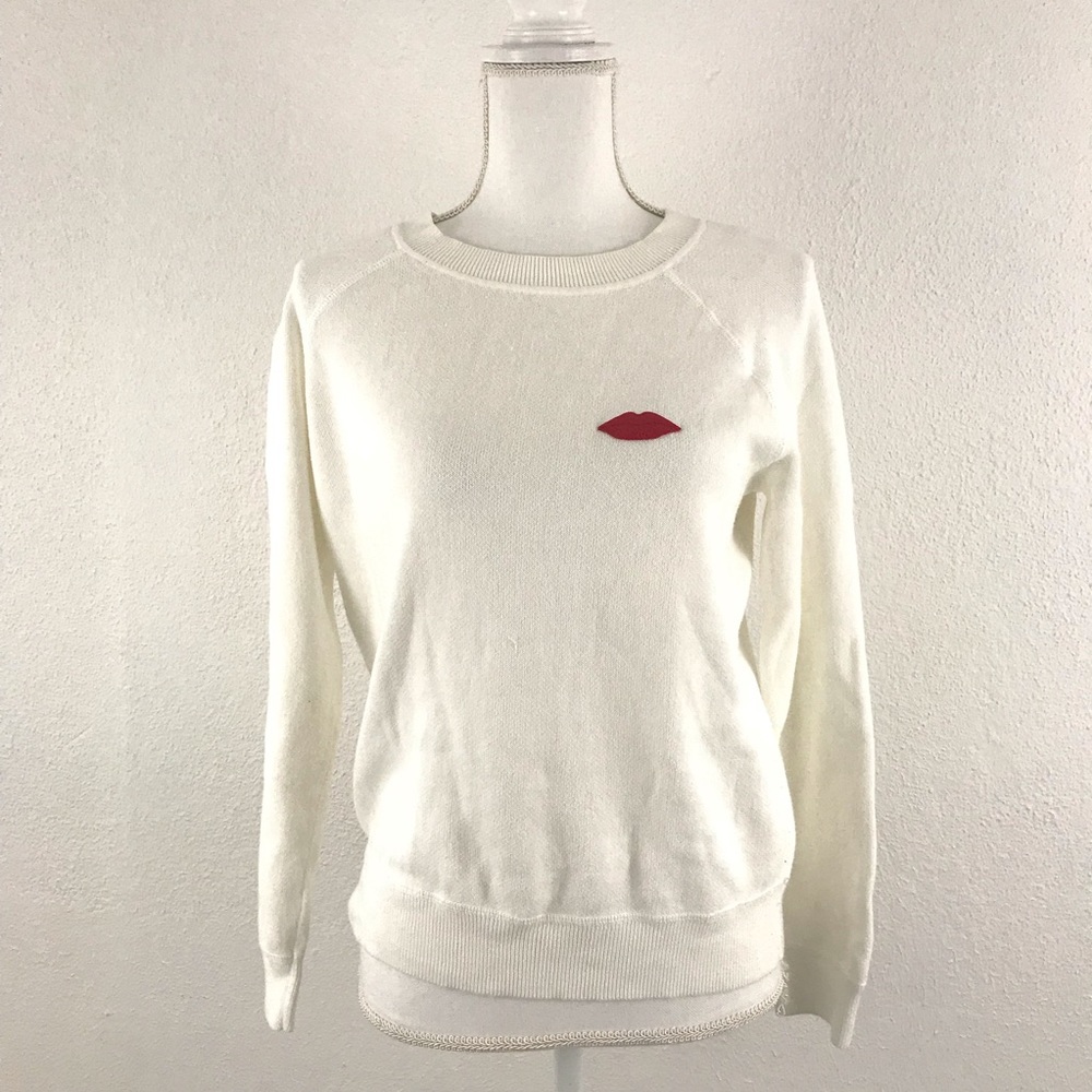 Sandro Paris Sz 1 SM Crew Sweatshirt Cotton Lips